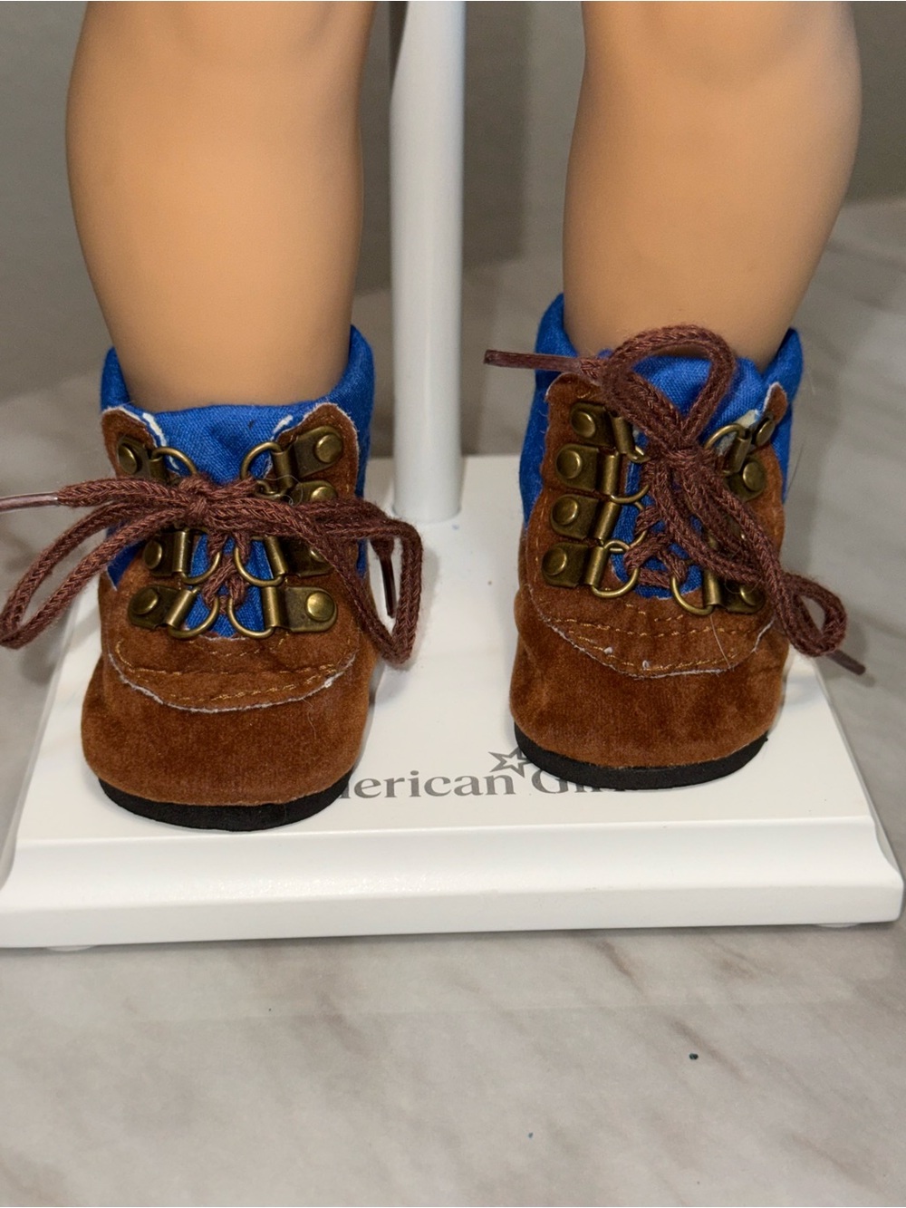 18” doll brown suede deep blue lace up boots